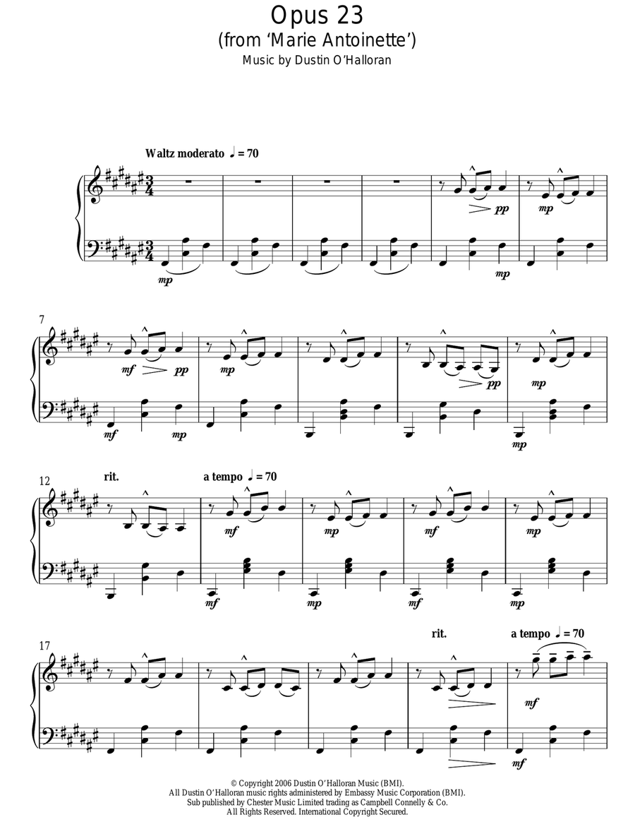 Opus 23 (from Marie Antoinette) Piano Solo scores gallery preview page 1