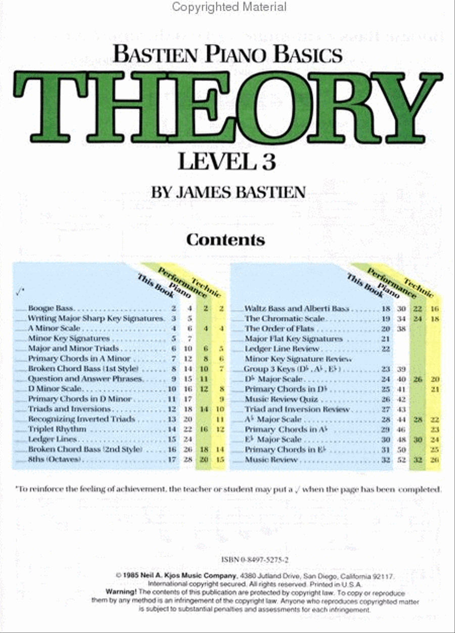 Bastien Piano Basics, Level 3, Theory Piano Method scores gallery preview page 2