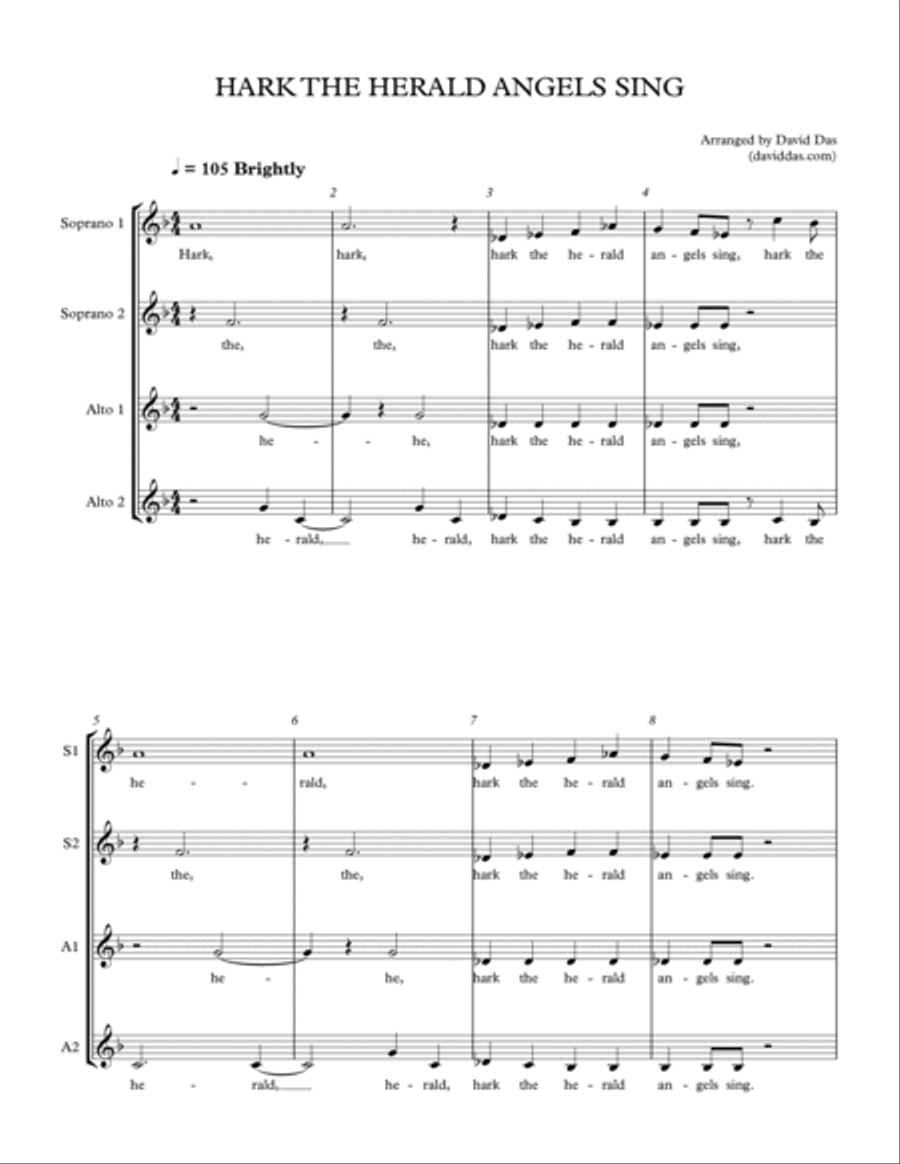 Hark the Herald Angels Sing (SSAA a cappella) SSAA scores gallery preview page 2