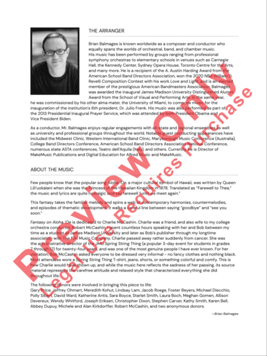 Fantasy on Aloha 'Oe String Orchestra scores gallery preview page 3