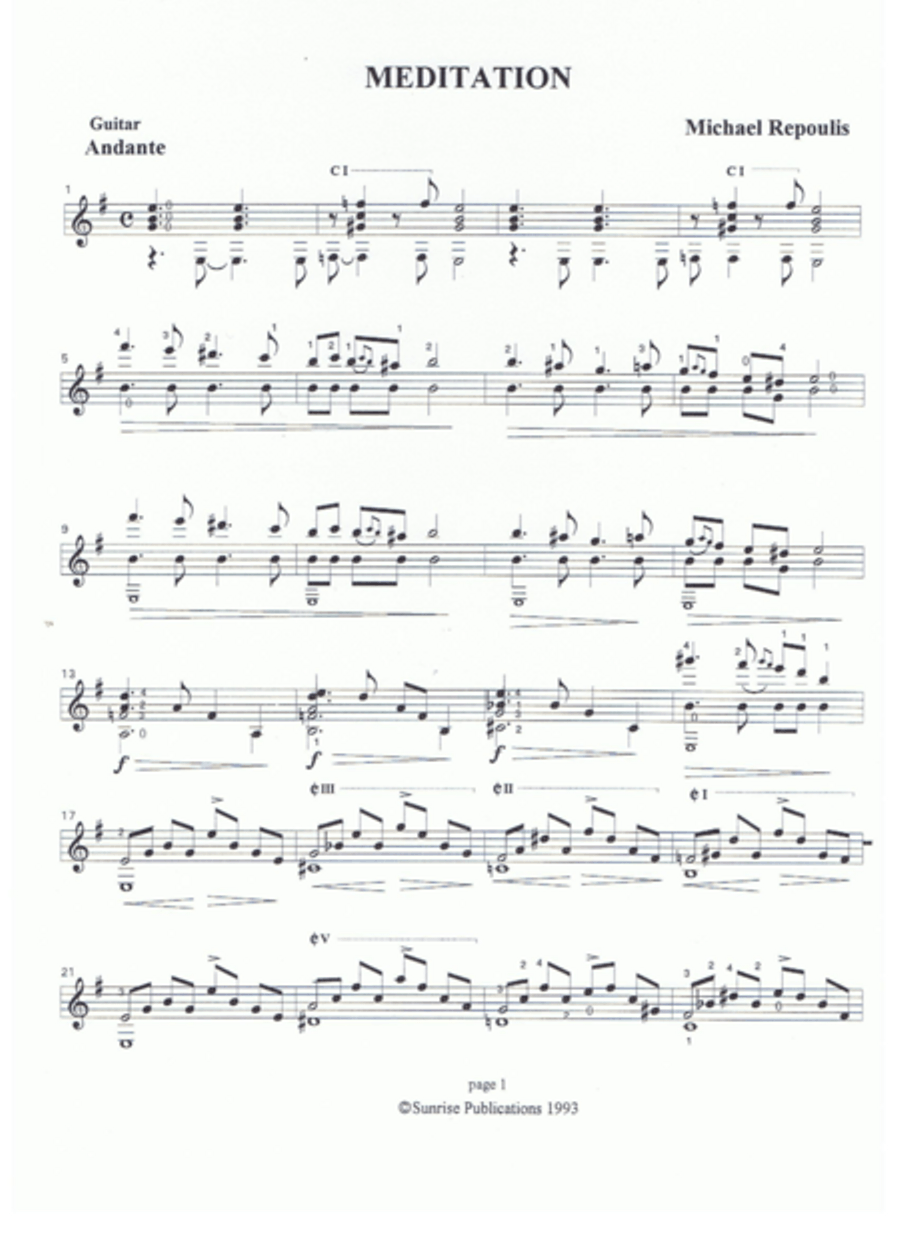 Meditation Classical Guitar scores gallery preview page 1