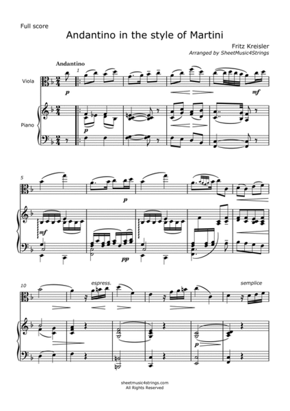 Kreisler, F. - Andantino for Viola and Piano image number null