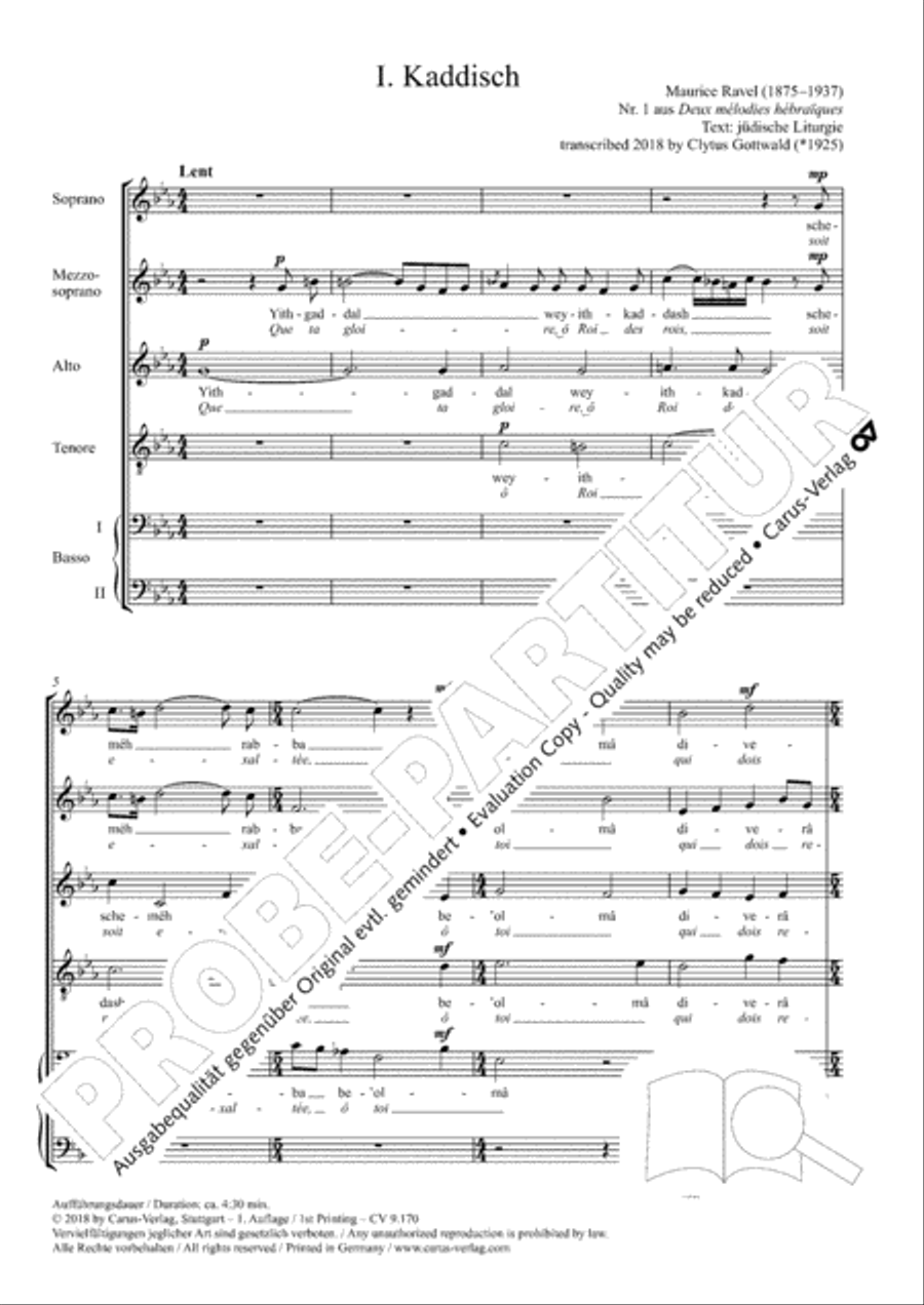 Ravel/Gottwald: Deux melodies hebraiques Score scores gallery preview page 2