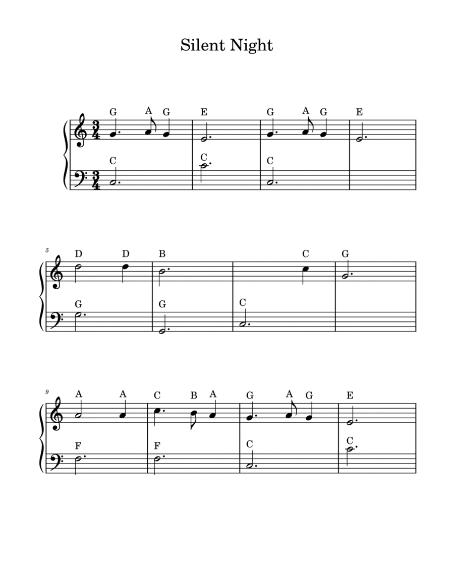 Silent Night - Easy Piano (With Note Names) Piano Method scores gallery preview page 1