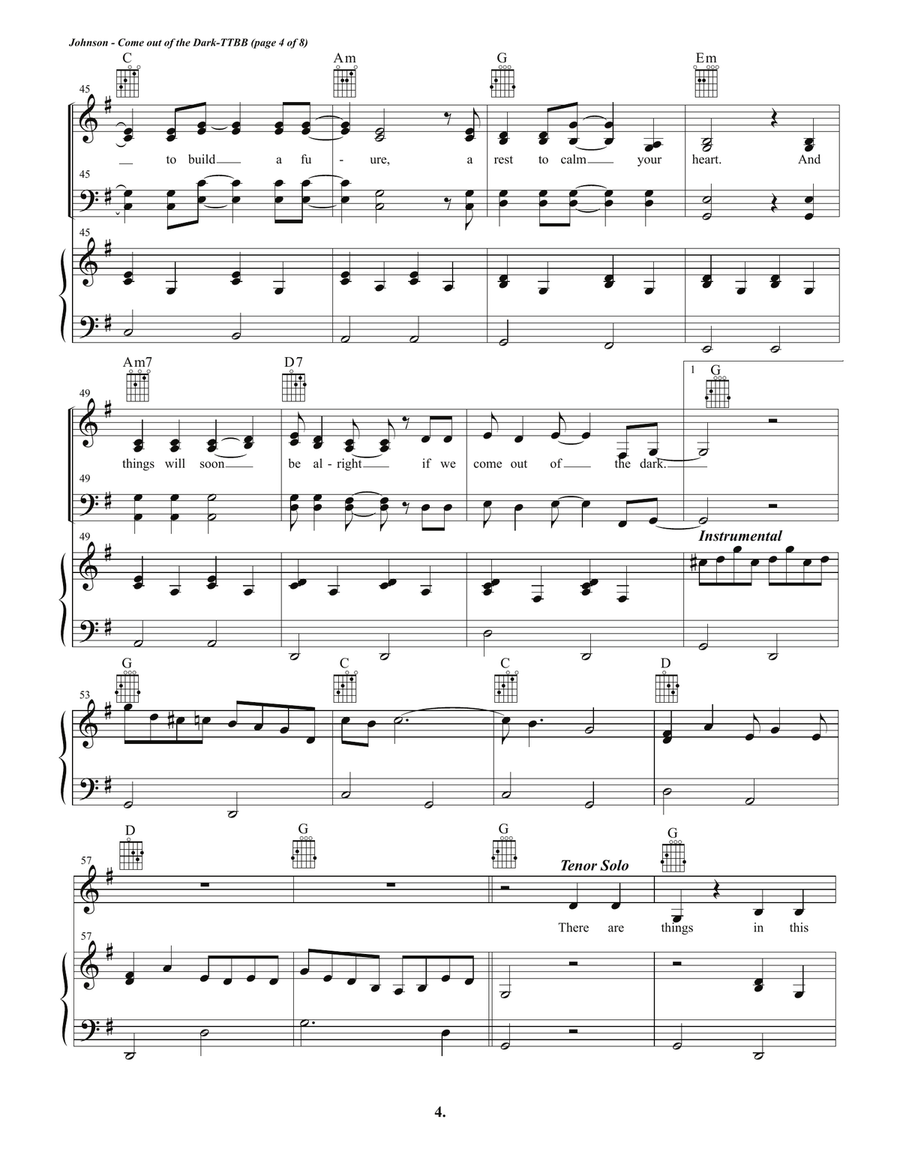 Come Out of the Dark- Quartet TTBB scores gallery preview page 5