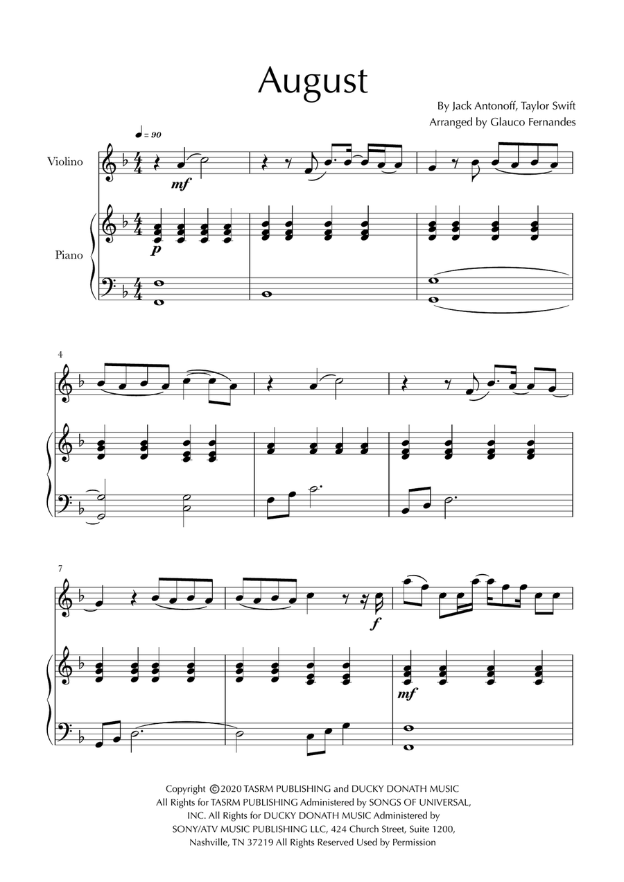 August Violin Solo scores gallery preview page 1