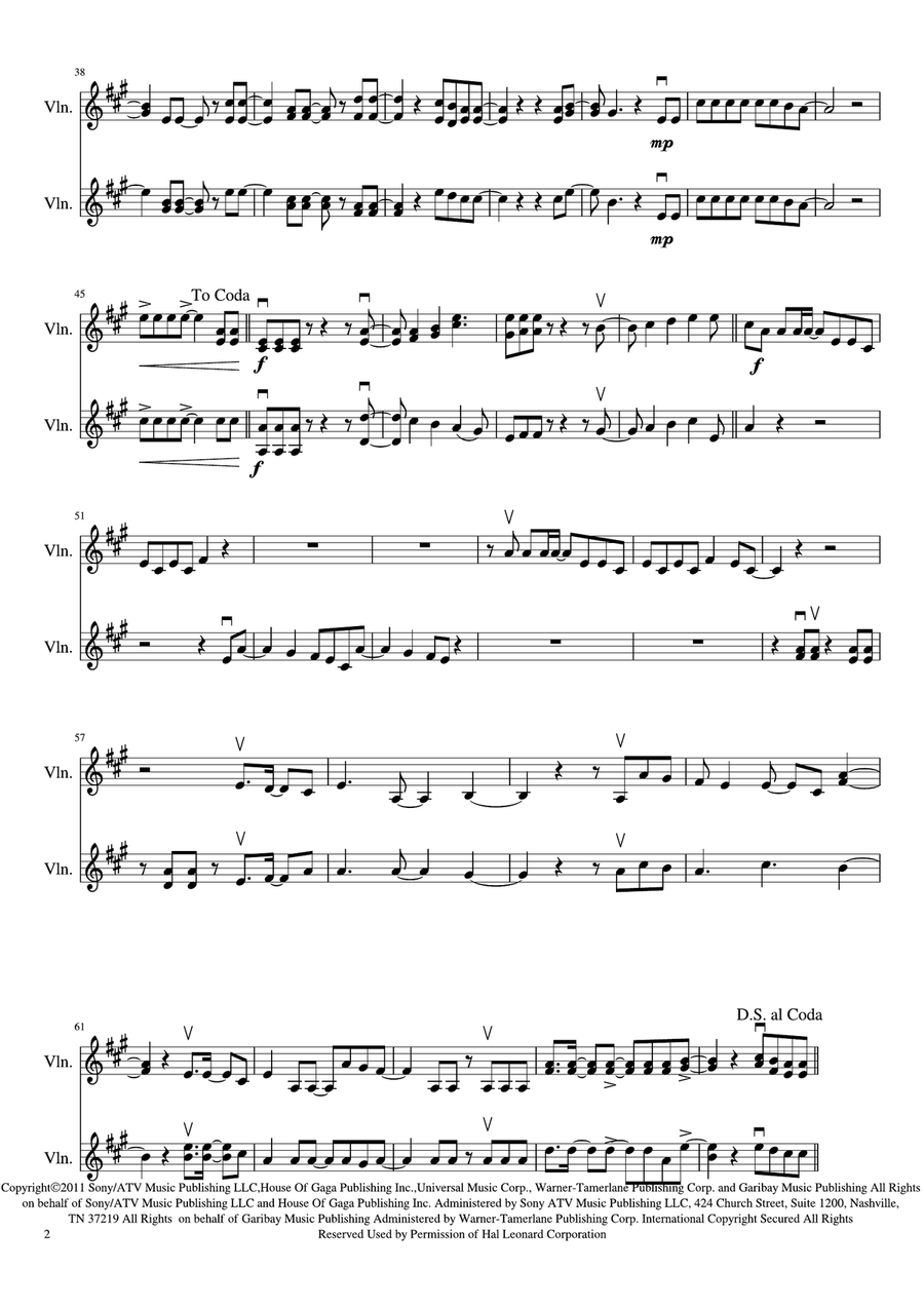The Edge Of Glory String Duet scores gallery preview page 2