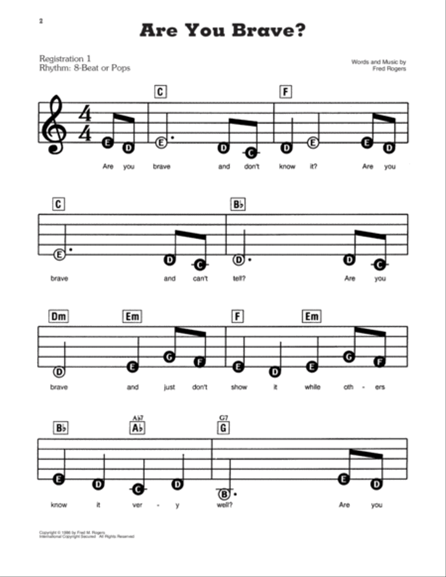 Are You Brave? (from Mister Rogers' Neighborhood) Electronic Keyboard scores gallery preview page 1