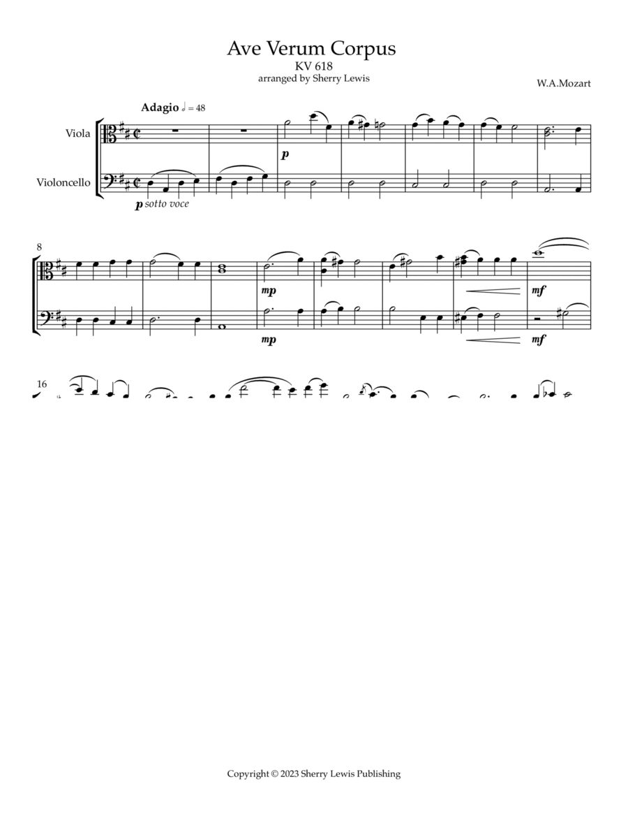 Ave Verum Corpus KV 618 String Duet scores gallery preview page 1