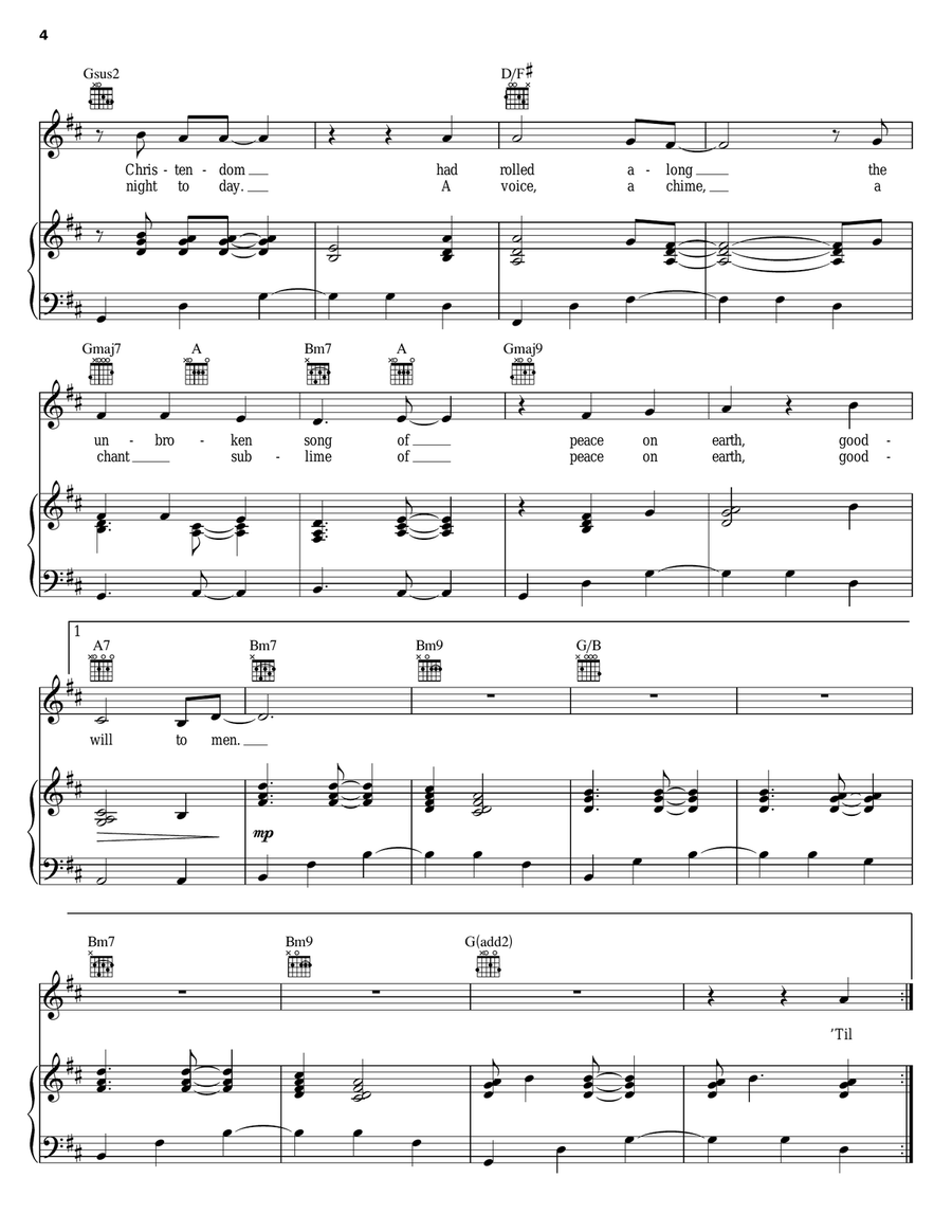 I Heard The Bells On Christmas Day Piano, Vocal, Guitar scores gallery preview page 4