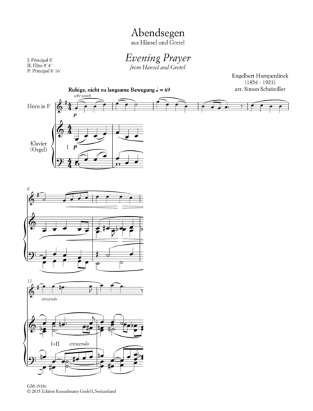 Evening prayer from Hansel and Gretel, Version for horn and piano or organ