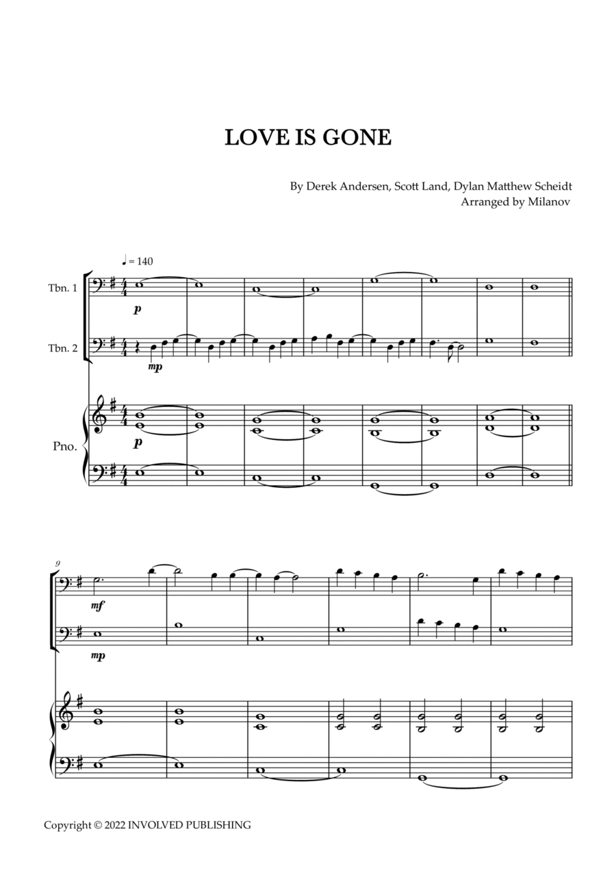 Love Is Gone Trombone Duet scores gallery preview page 1