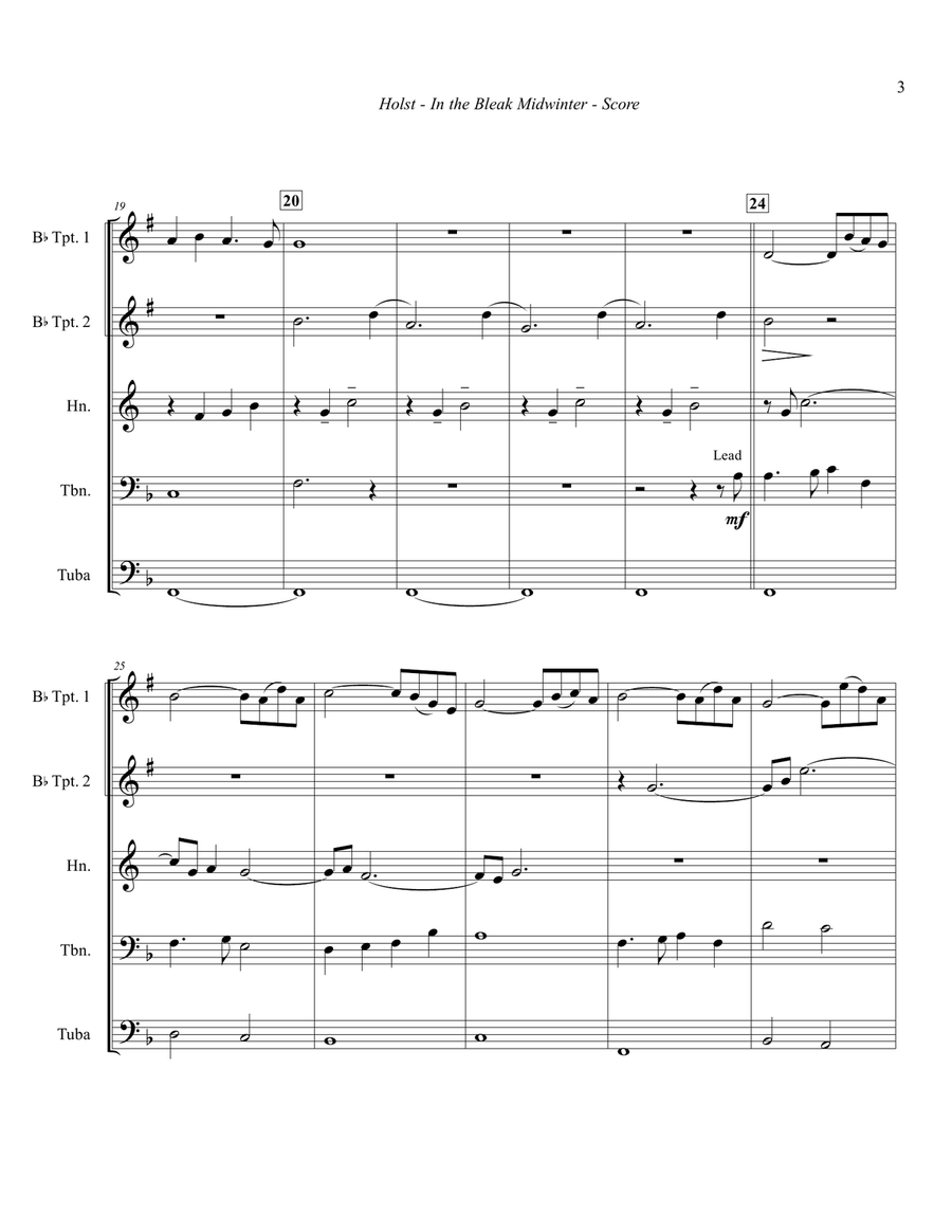 In the Bleak Midwinter -Christmas Carol for Brass Quintet Brass Quintet scores gallery preview page 3