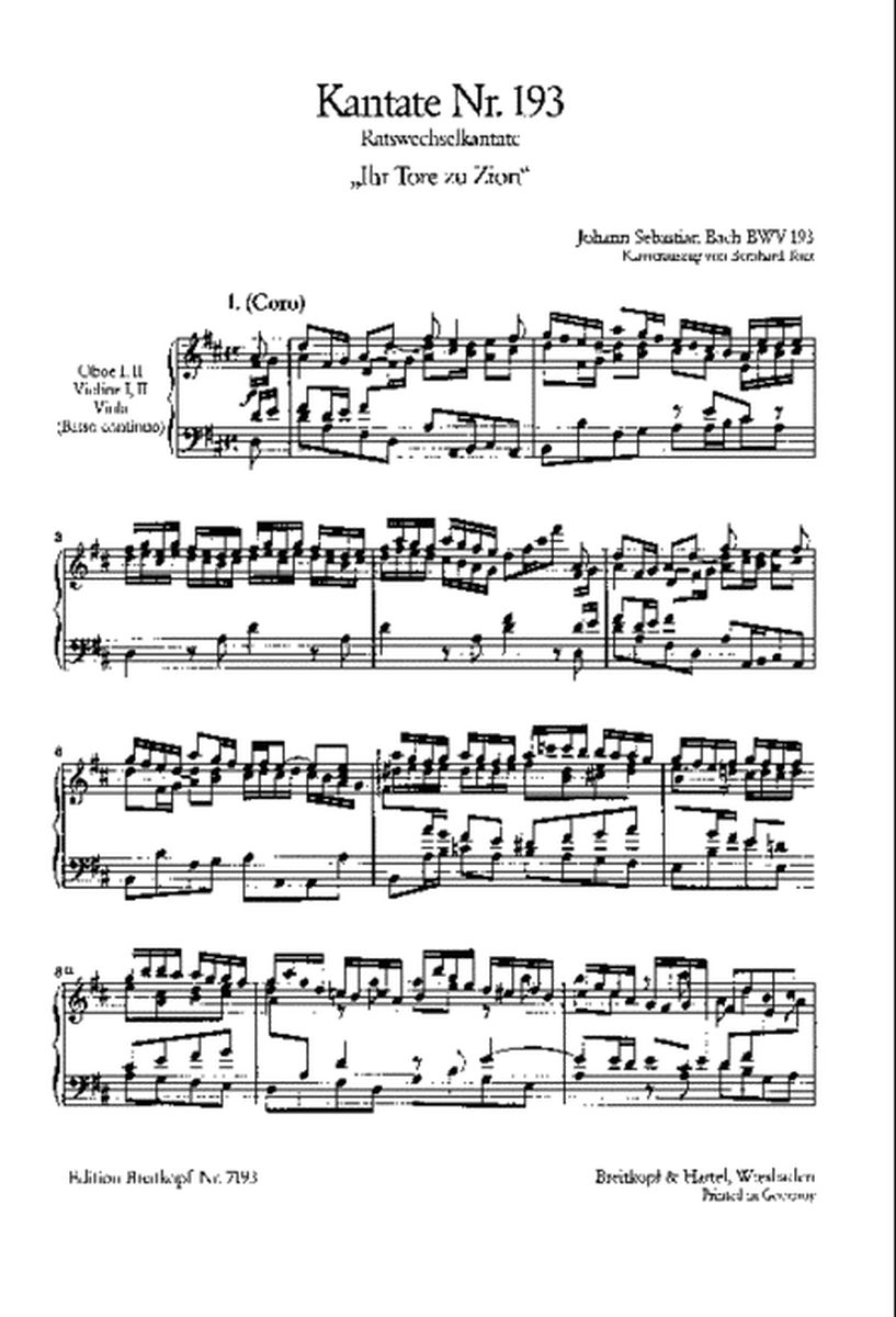 Cantata BWV 193 "Ihr Tore zu Zion"