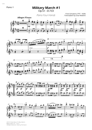 Military March No.1, Op.51 - Piano Four Hands (Individual Parts)