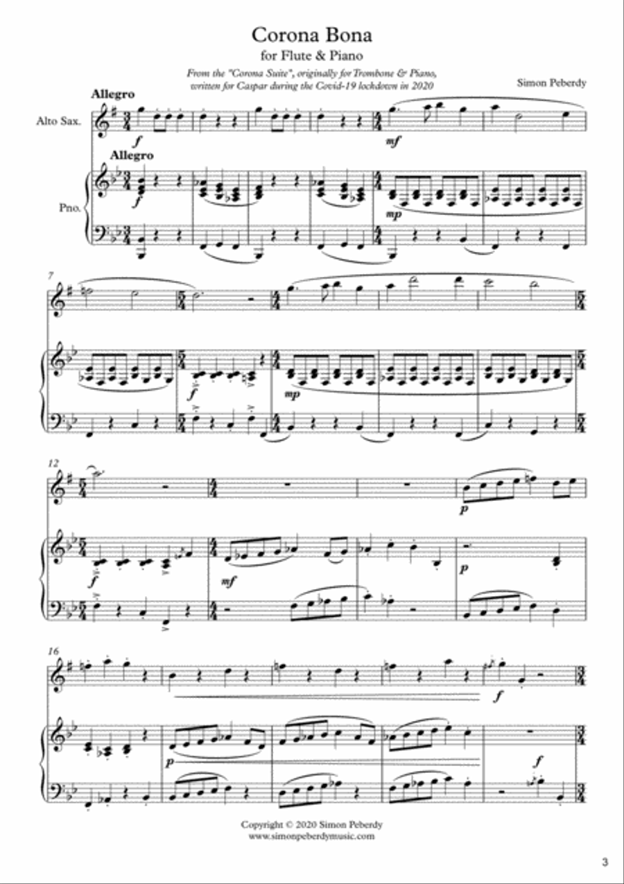 The Corona Suite for Alto Saxophone and Piano by Simon Peberdy Alto Saxophone scores gallery preview page 3