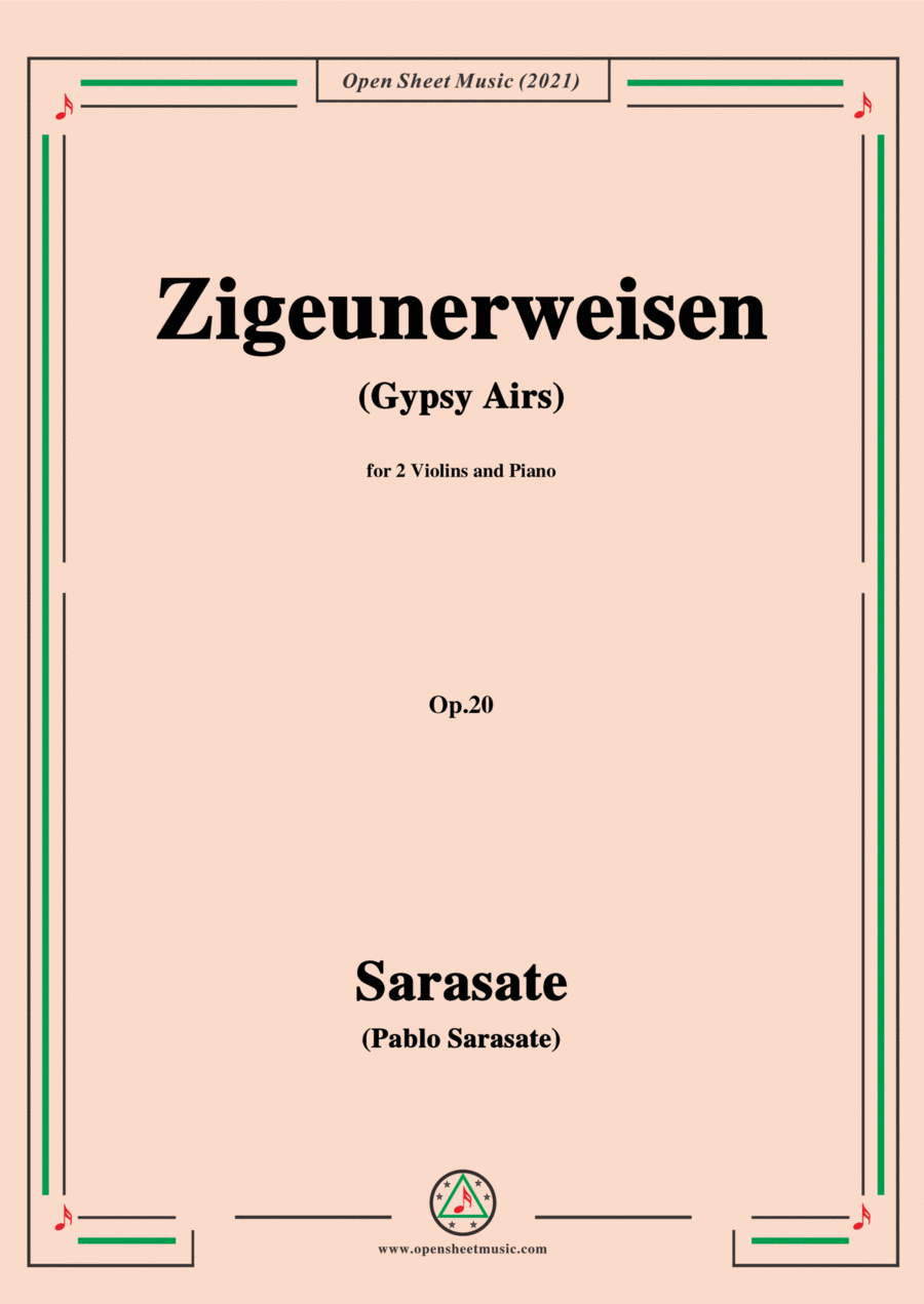Sarasate-Zigeunerweisen(Gypsy Airs),Op.20,for 2 Violins Piano Violin Solo scores gallery preview page 1
