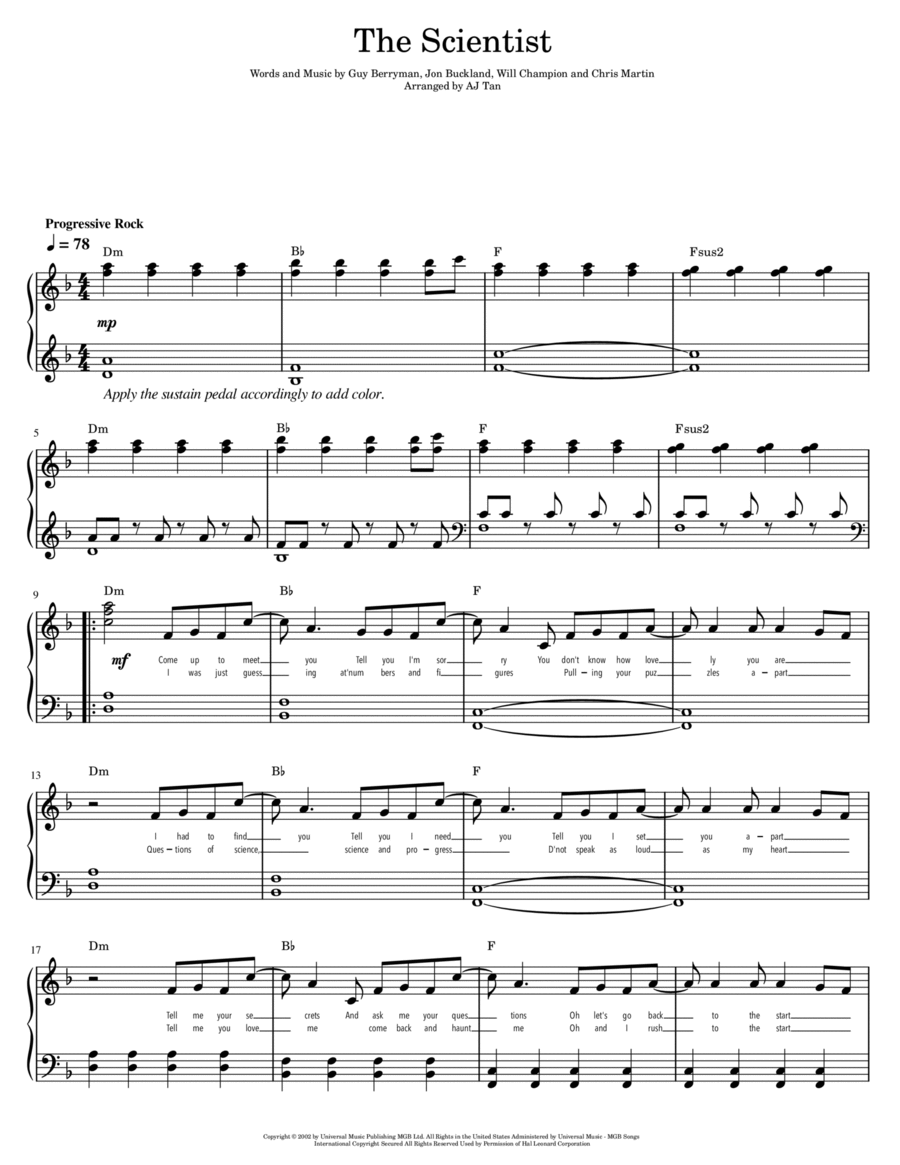 The Scientist Piano Solo scores gallery preview page 1