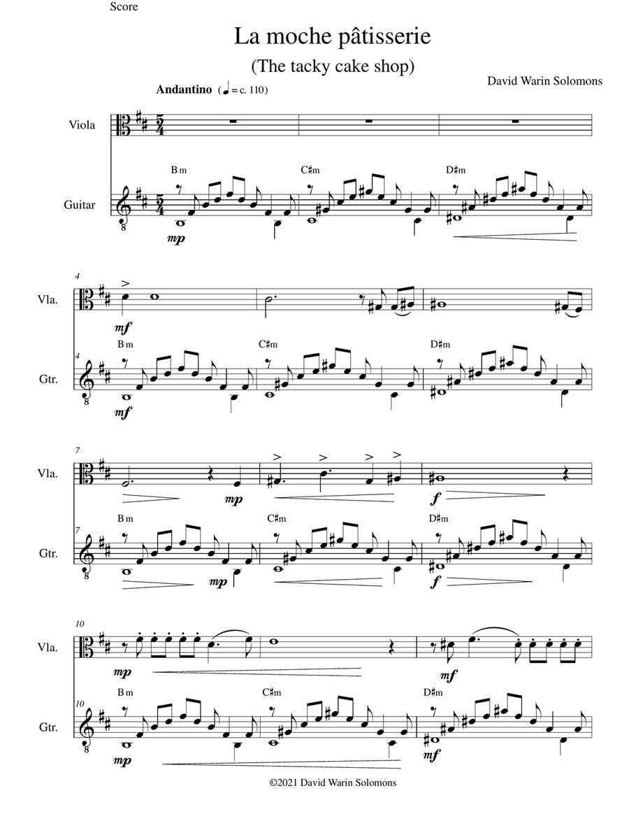 La moche pâtisserie (The tacky cake shop) for viola and guitar String Duet scores gallery preview page 1