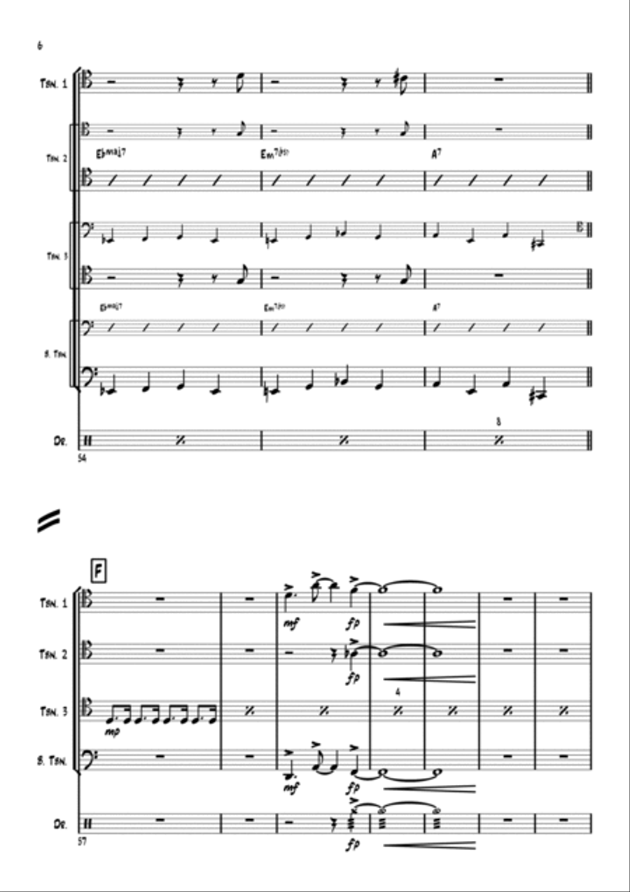 Jazz variation on Fugue in G minor Brass Ensemble scores gallery preview page 6