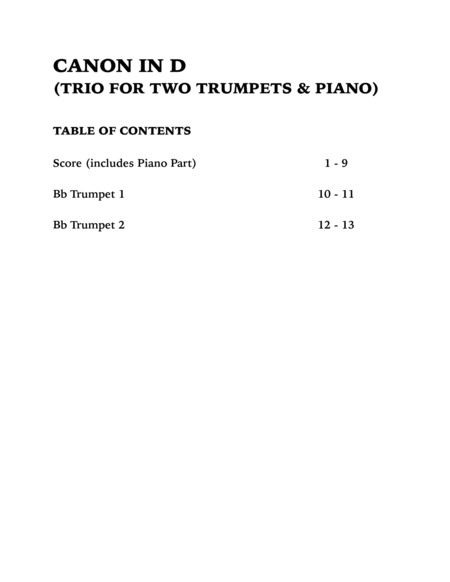 Canon in D (in C major): Trio for Two Trumpets and Piano image number null