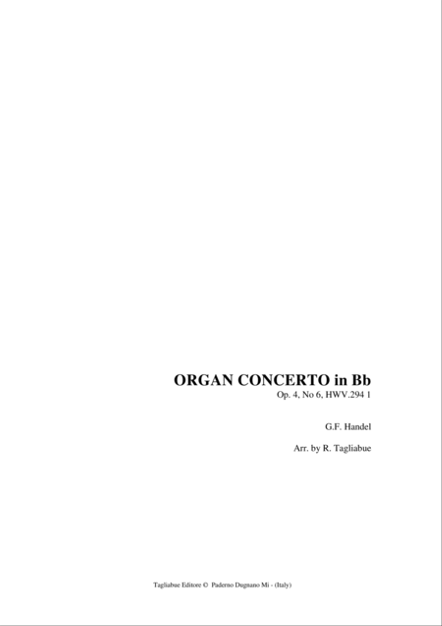 HANDEL - ORGAN CONCERTO in Bb Op. 4, No 6, HWV.294-1 Small Ensemble scores gallery preview page 1