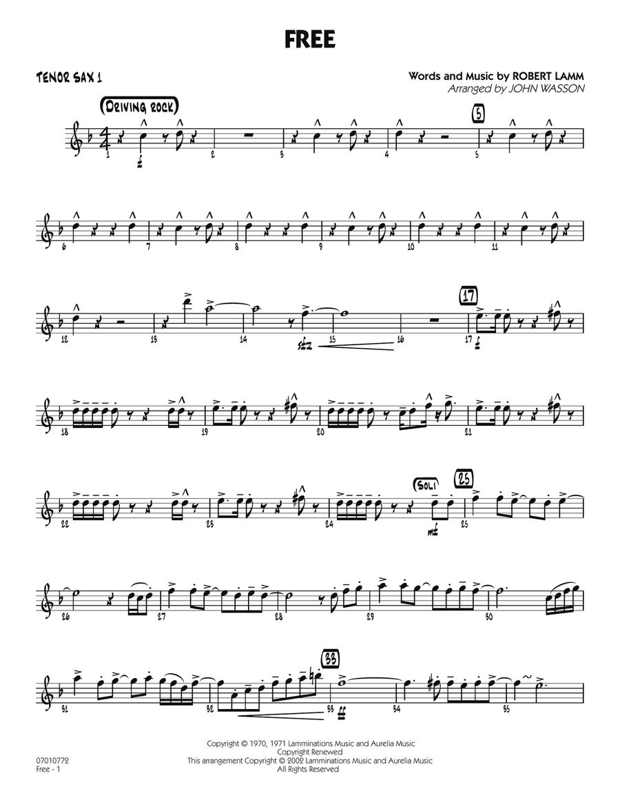 Free - Tenor Sax 1 Free - Tenor Sax 1 Jazz Ensemble scores gallery preview page 1