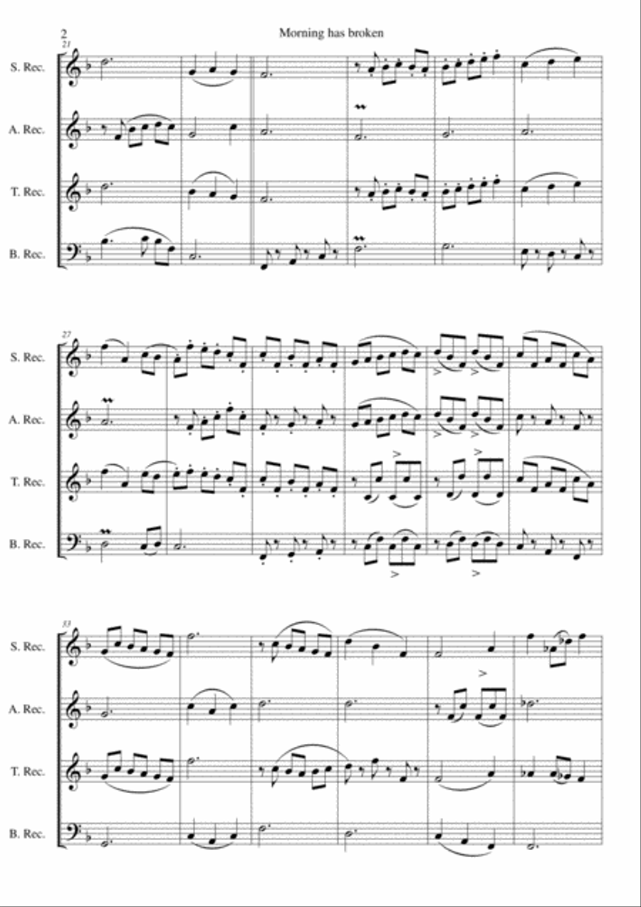 Variations on Morning has broken (Bunessan) for recorder quartet Soprano Recorder scores gallery preview page 2