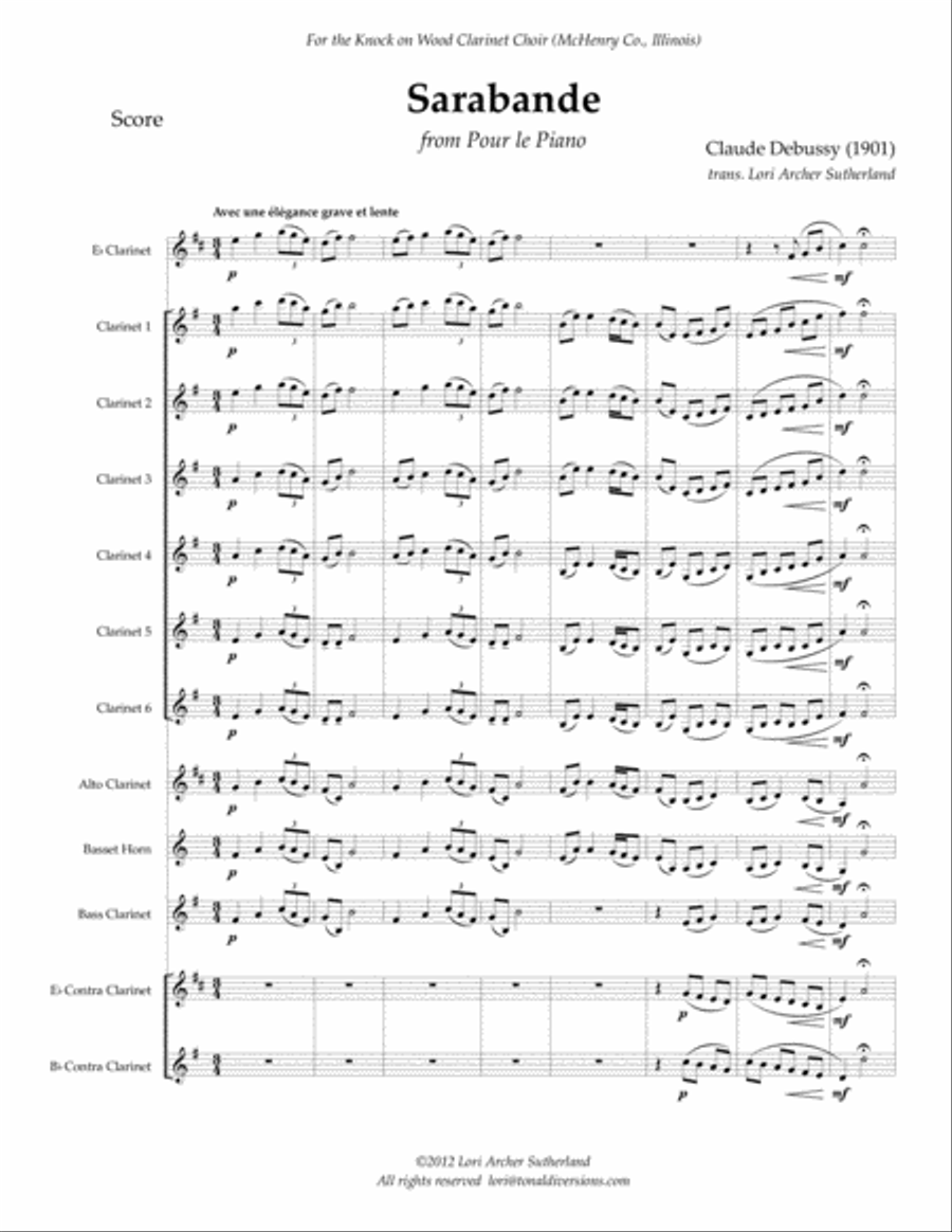 Sarabande (from Pour le Piano) Clarinet Choir scores gallery preview page 2