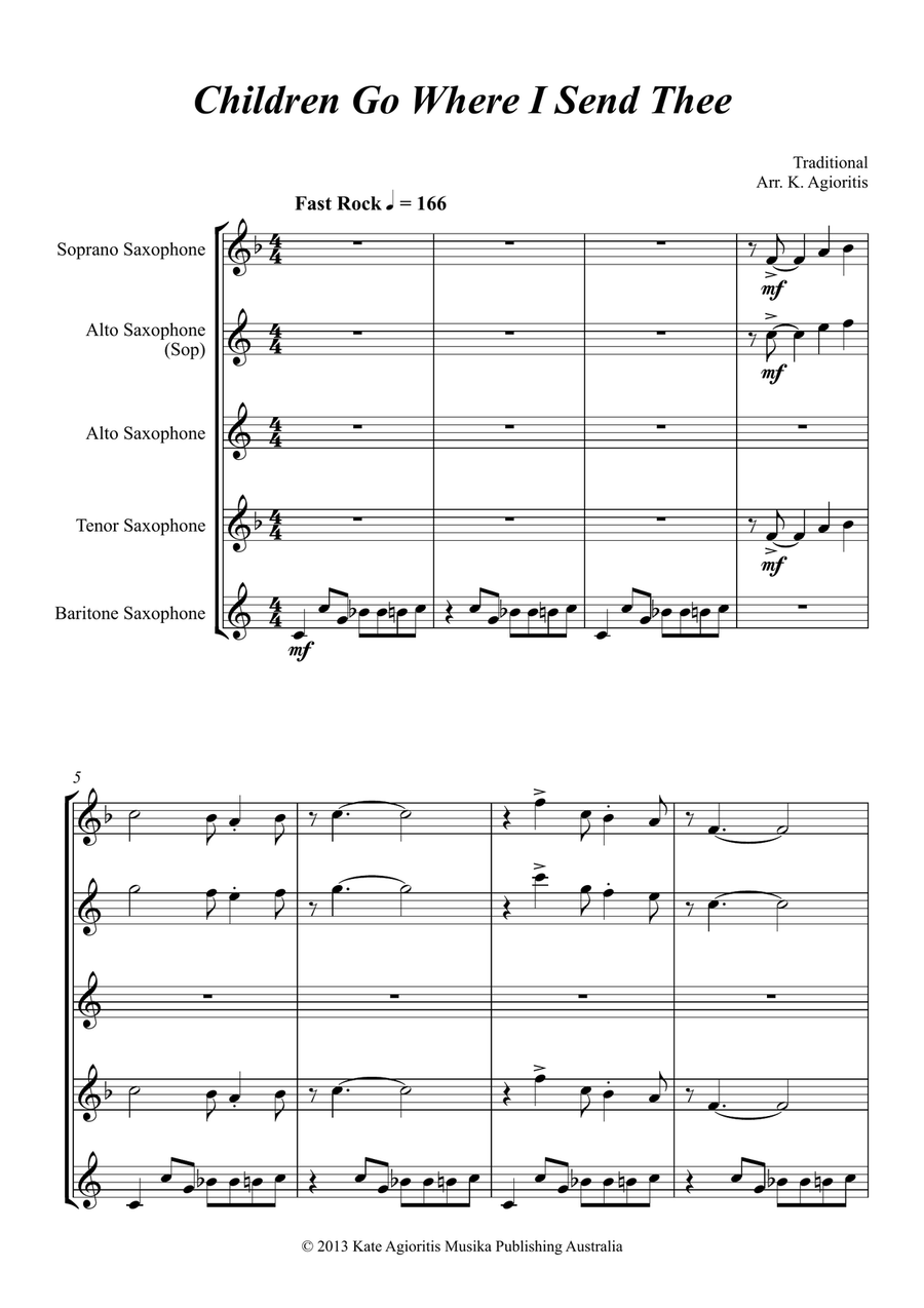 Children Go Where I Send Thee - For Saxophone Quartet Saxophone Quartet scores gallery preview page 2