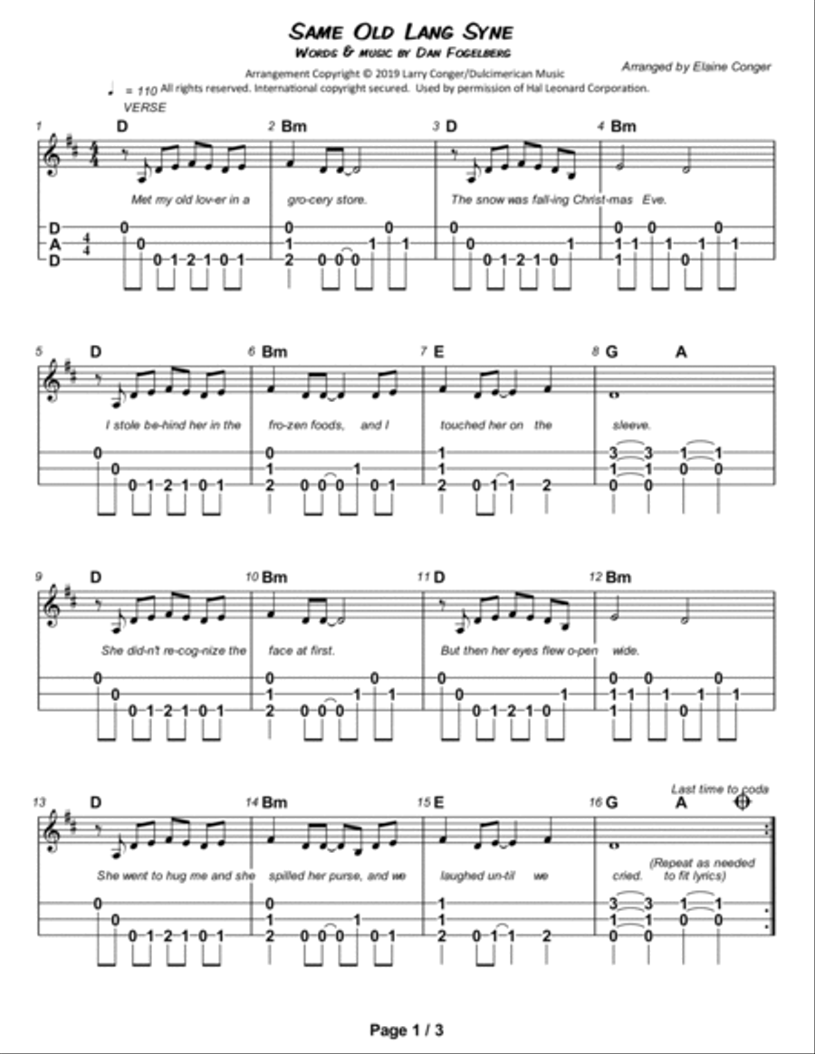 Same Old Lang Syne Dulcimer scores gallery preview page 2