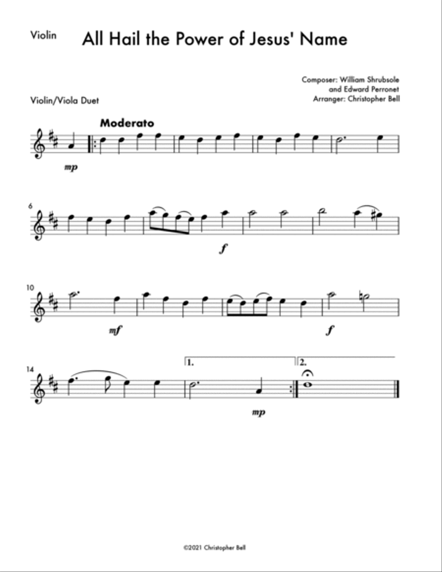 All Hail the Power of Jesus' Name - Easy Violin/Viola Duet String Duet scores gallery preview page 2