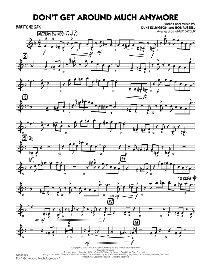 Don't Get Around Much Anymore - Baritone Sax Jazz Ensemble scores gallery preview page 1