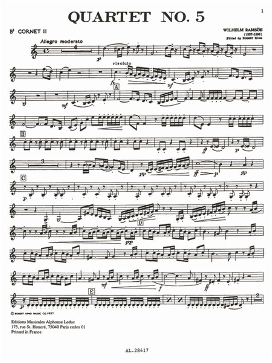 Quartet No. 5, For 2 Cornets, Horn Or Trombone, And Baritone Baritone Horn scores gallery preview page 2