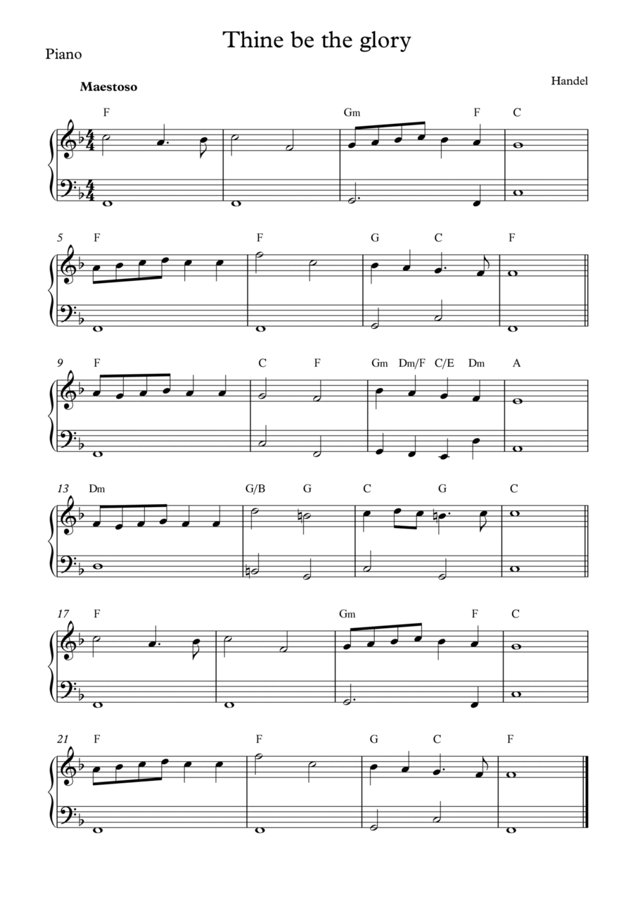 Thine be the glory - Handel (Piano Solo) Easy Piano scores gallery preview page 1