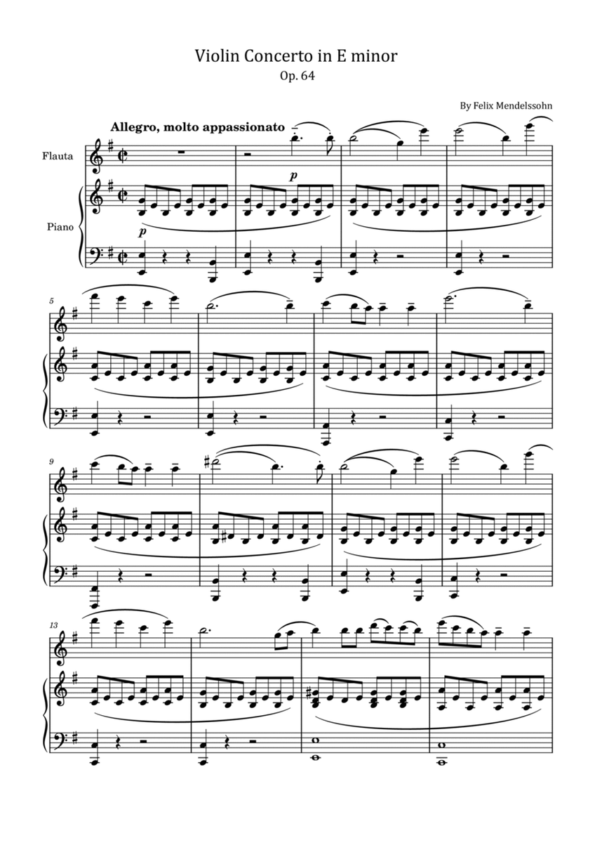 Mendelssohn - Violin Concerto in E minor Op.64 - For Flute and Piano Original image number null