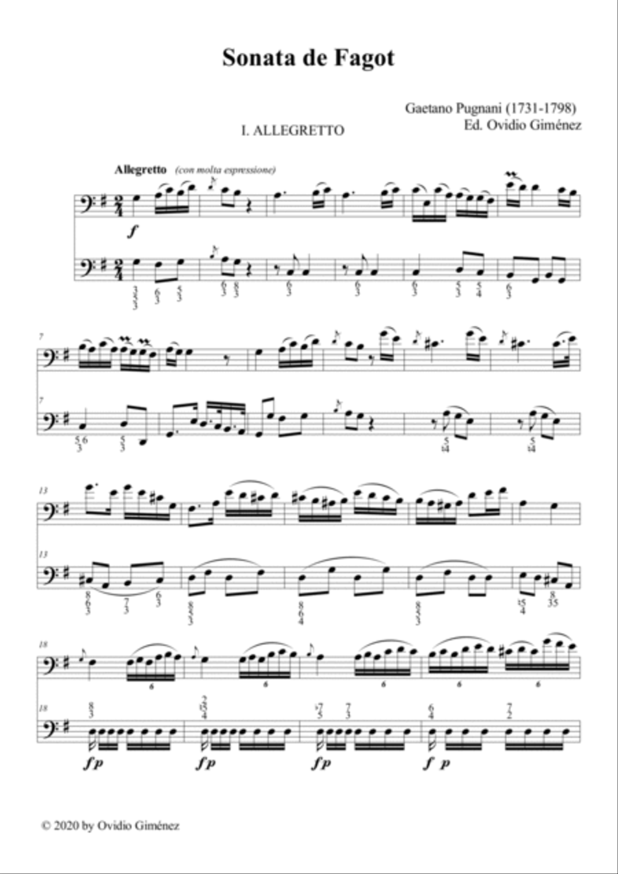 Sonata de Fagot. Gaetano Pugnani. by Ovidio Gimenez Martinez Bassoon Solo scores gallery preview page 3