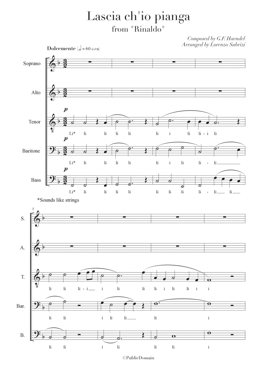 Lascia ch'io pianga A Cappella scores gallery preview page 1