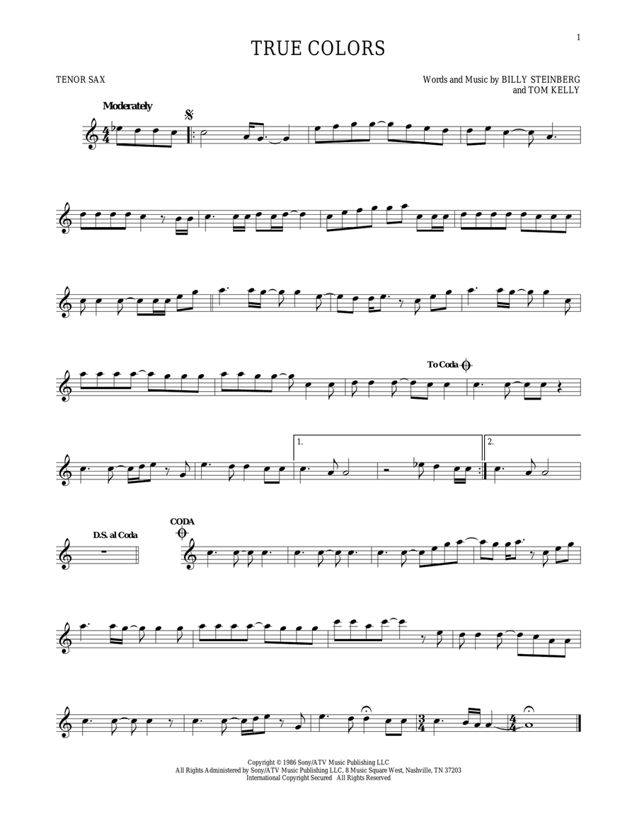 True Colors Tenor Saxophone scores gallery preview page 1