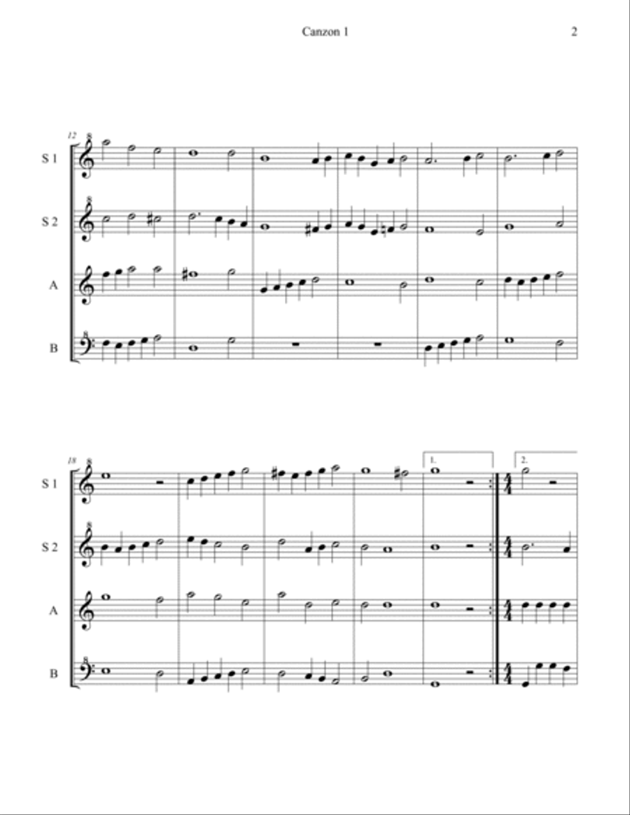 Three Salamone Rossi Canzonas for Recorder Quartets Recorder scores gallery preview page 4