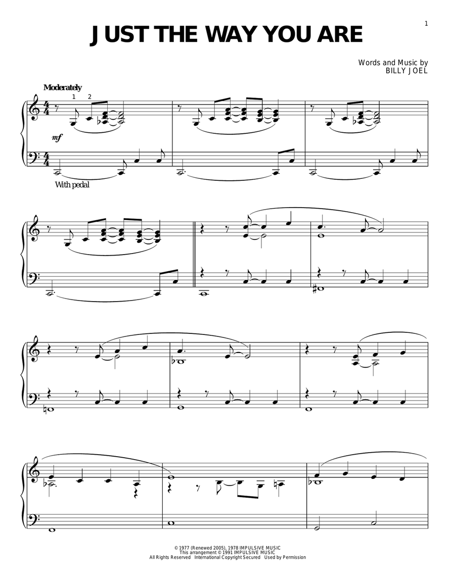 Just The Way You Are Piano Solo scores gallery preview page 1