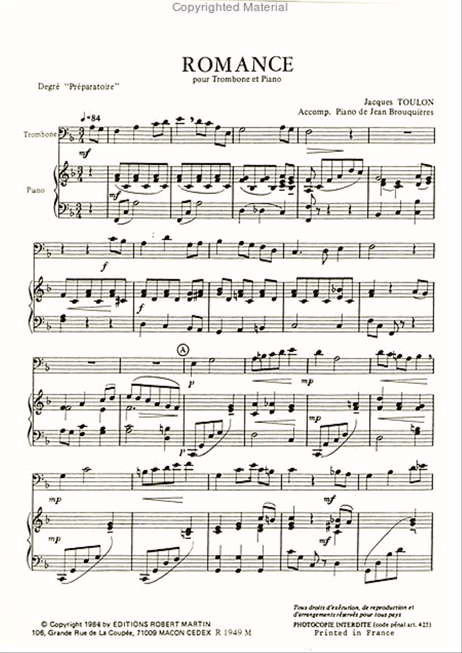 Romance, pour trombone Piano Accompaniment scores gallery preview page 2