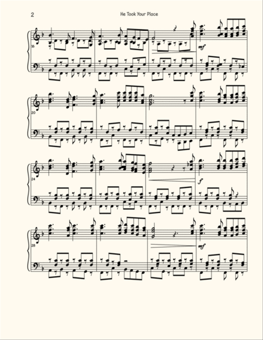 He Took Your Place He Took Your Place Piano Solo scores gallery preview page 2