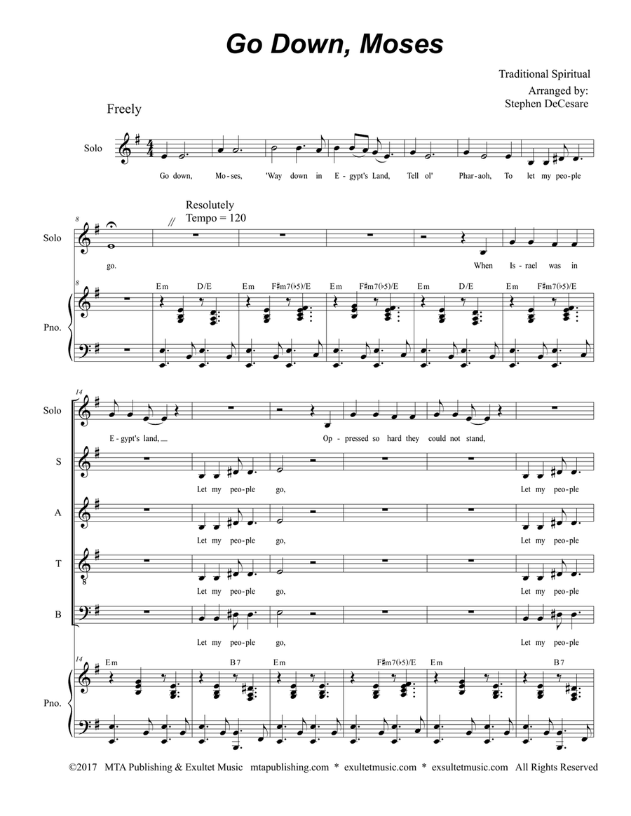 Go Down, Moses (Solo and SATB) 4-Part scores gallery preview page 1