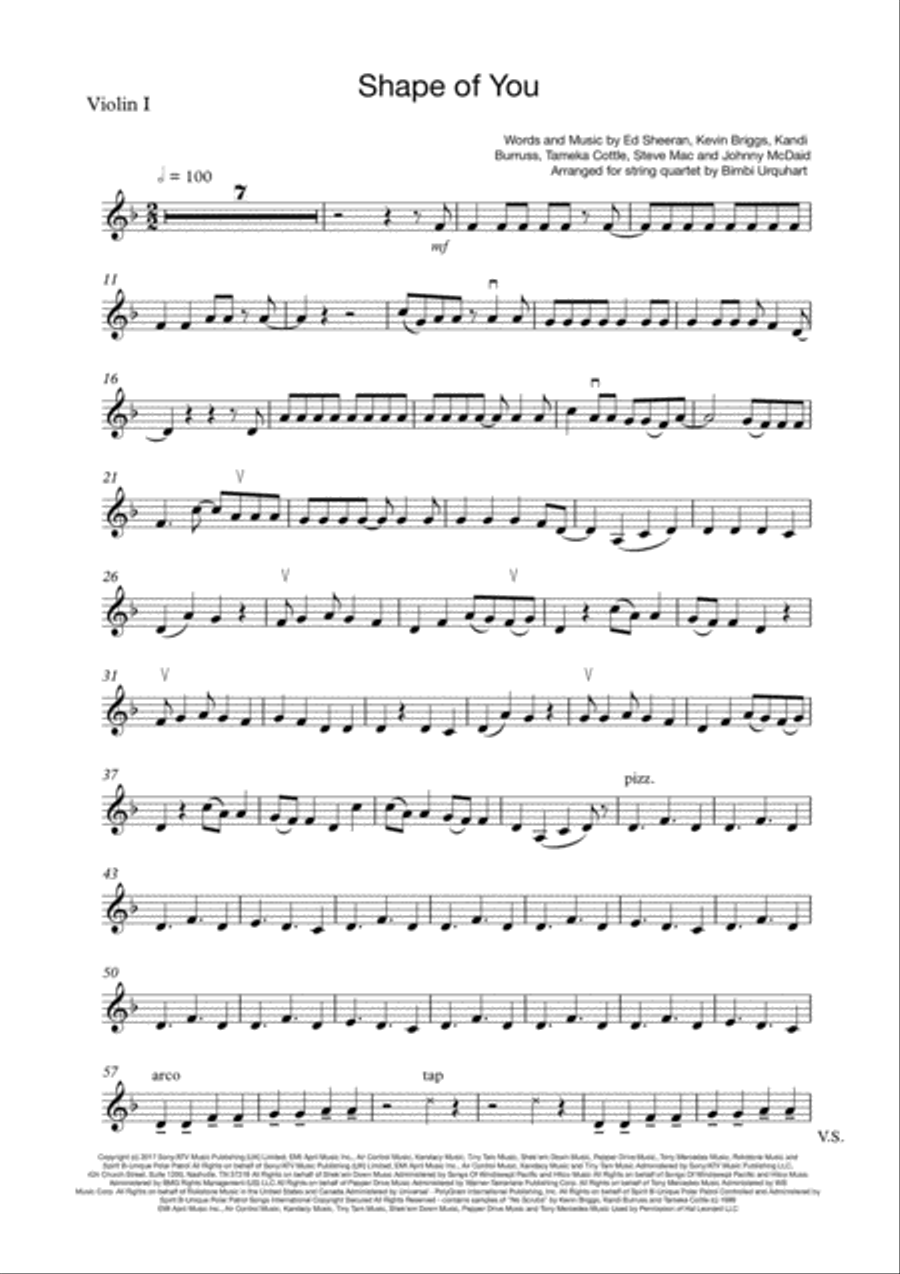 Shape Of You String Quartet scores gallery preview page 6