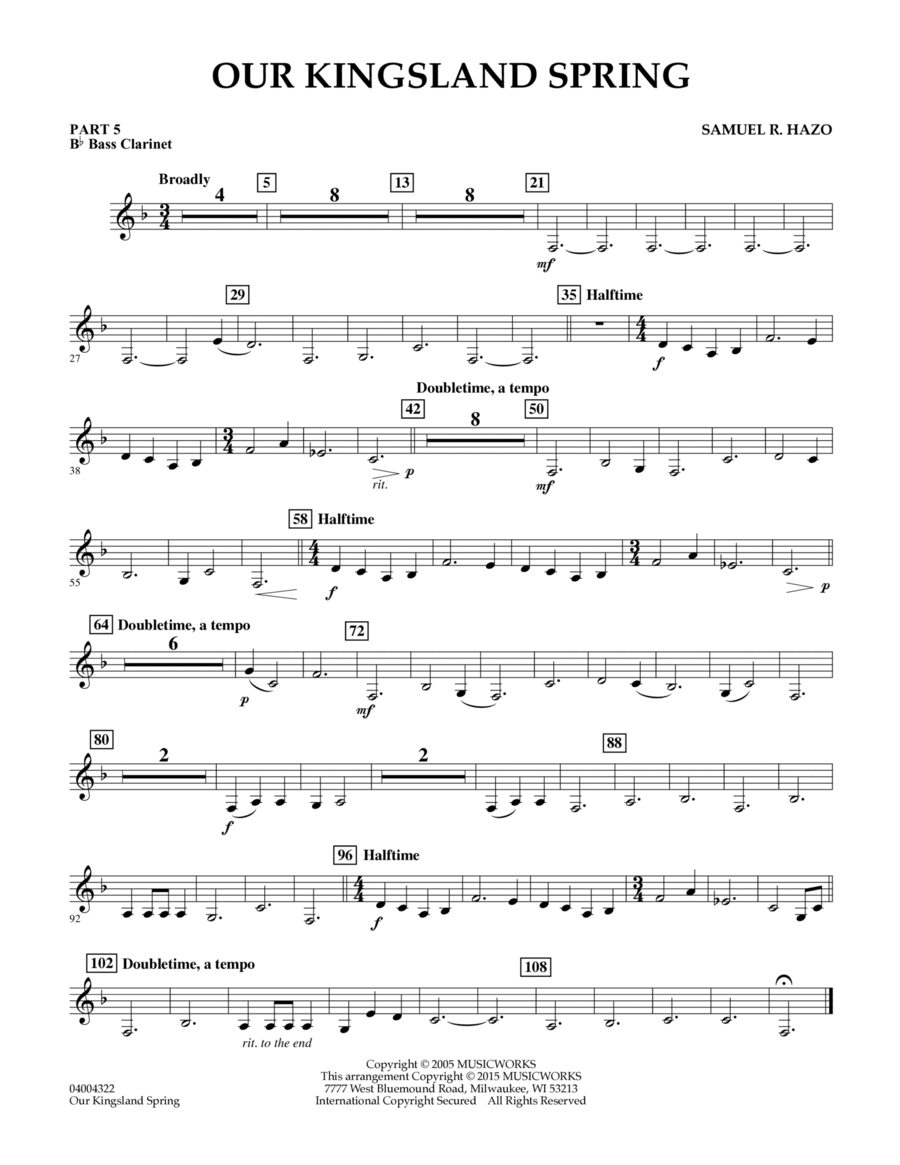 Our Kingsland Spring - Pt.5 - Bb Bass Clarinet