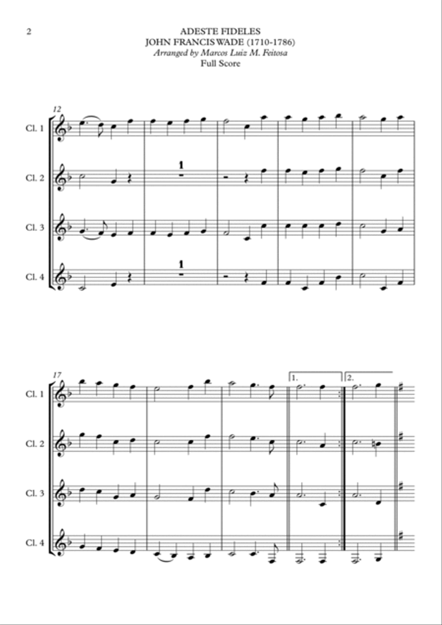 Adeste Fideles - Clarinet Quartet Clarinet Quartet scores gallery preview page 4