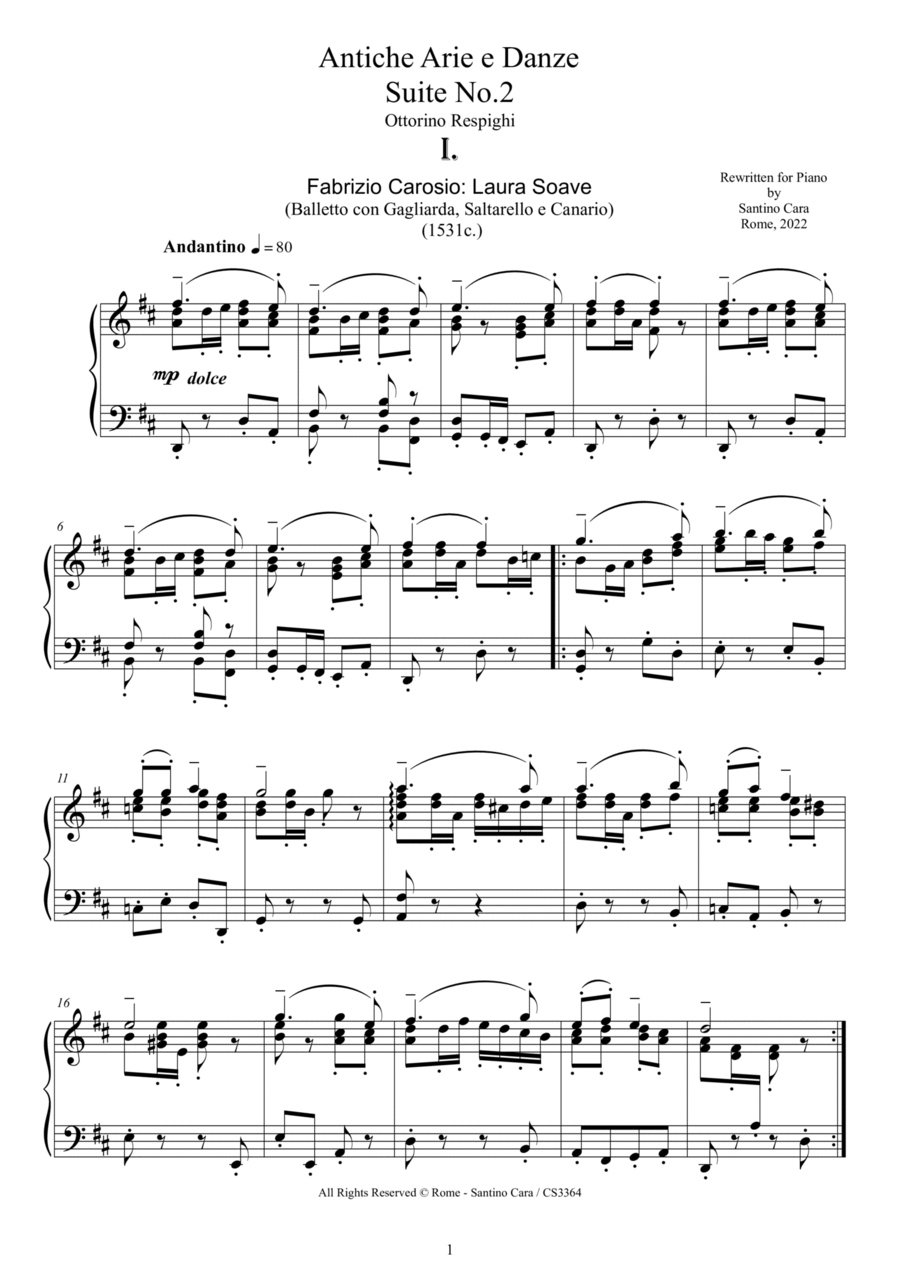 Respighi - Suite No.2 - Antiche Arie e Danze for Piano Piano Solo scores gallery preview page 1