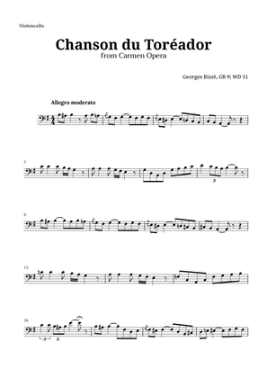 Chanson du Toreador by Bizet for Cello