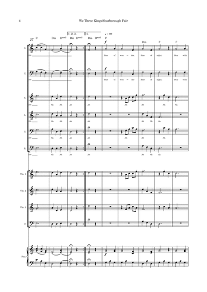 We Three Kings/Scarborough Fair combo SATB choir strings and piano image number null